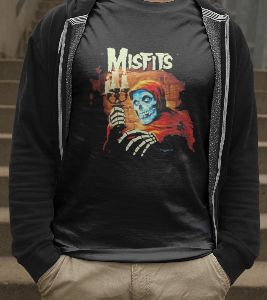 Misfits Candle Holding Skeleton In Red Hood T-Shirt