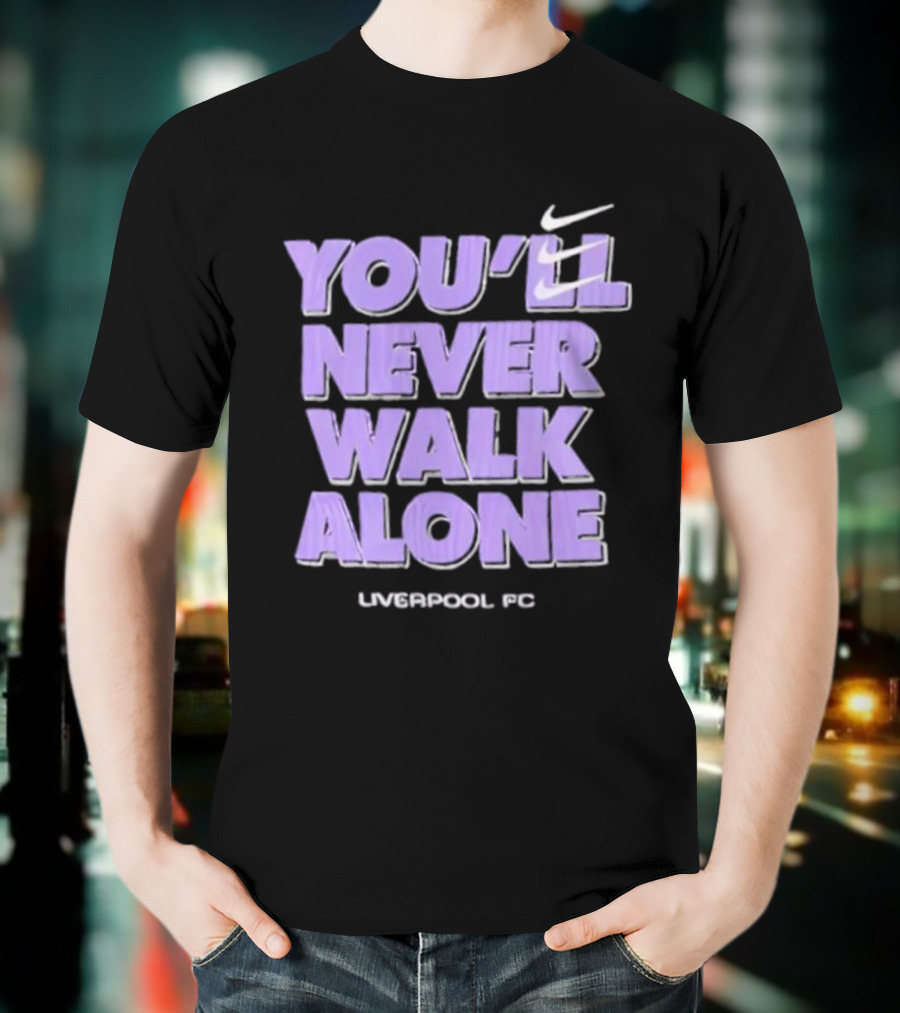 Nike You'll Never Walk Alone Liverpool FC Purple Text With Iconic Swoosh T-Shirt
