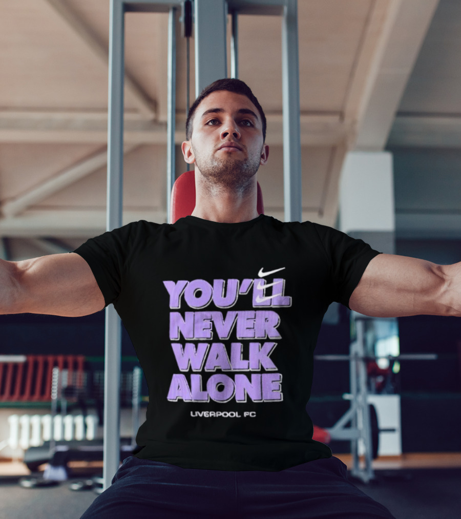 Nike You'll Never Walk Alone Liverpool FC Purple Text With Iconic Swoosh T-Shirt