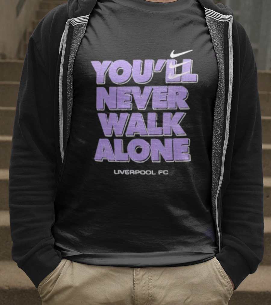 Nike You'll Never Walk Alone Liverpool FC Purple Text With Iconic Swoosh T-Shirt