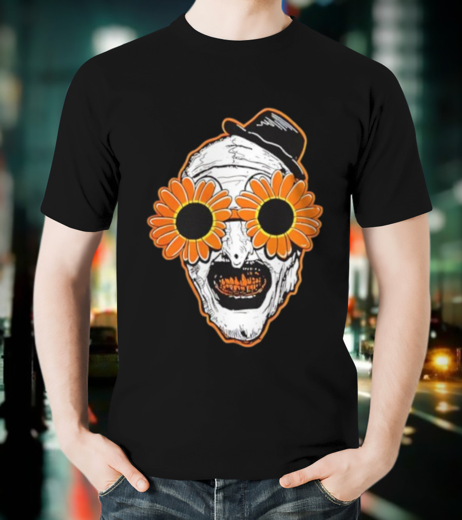 Art The Clown Creepy Halloween Sunflower Glasses Terrifier T-Shirt