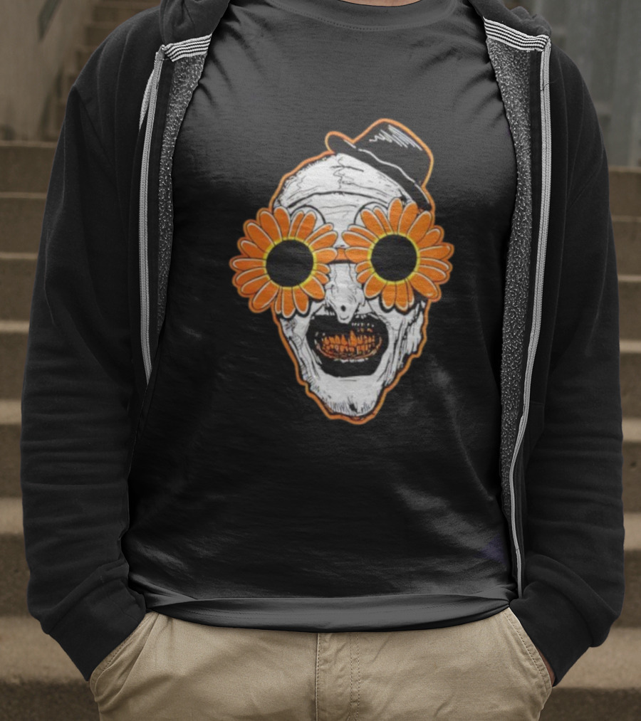 Art The Clown Creepy Halloween Sunflower Glasses Terrifier T-Shirt