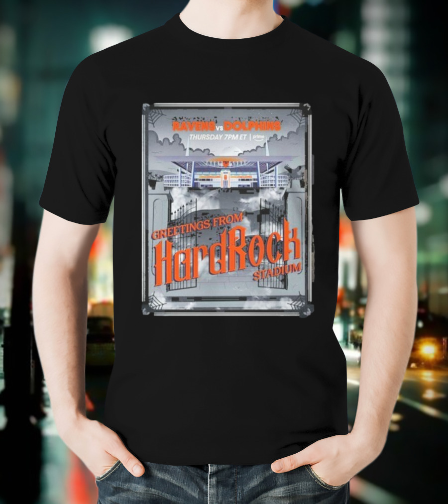 Ravens Vs Dolphins Thursday 7PM ET Prime Greetings From Hard Rock Stadium T-Shirt