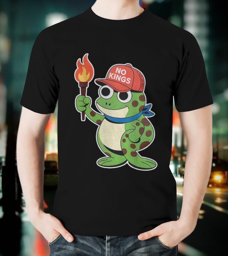 No Kings Frog Holding Torch Portland Protest Vintage Anti-ICE T-Shirt