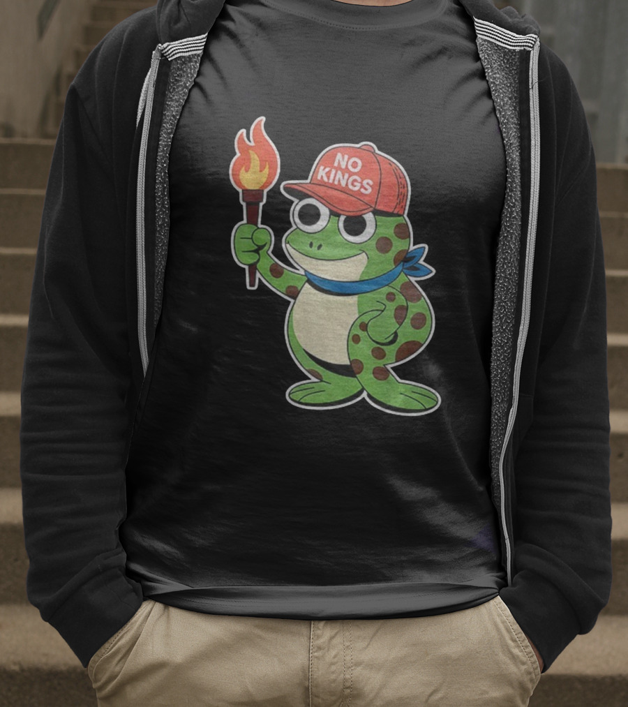 No Kings Frog Holding Torch Portland Protest Vintage Anti-ICE T-Shirt