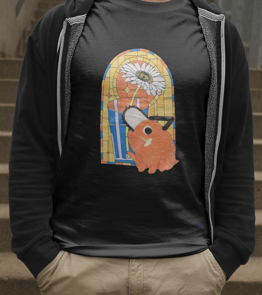 Chainsaw Man Pochita Stained Glass Flower And Chainsaw T-Shirt