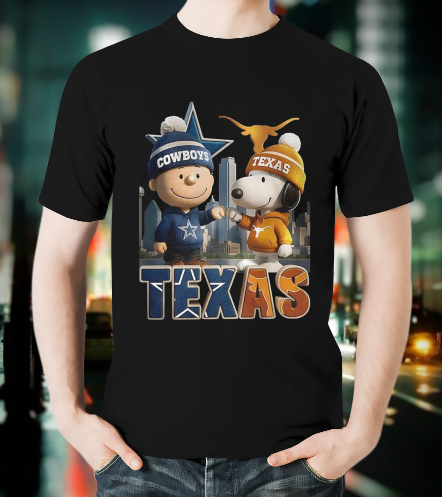 Charlie Brown Snoopy Cowboys Texas Longhorns Fist Bump T-Shirt