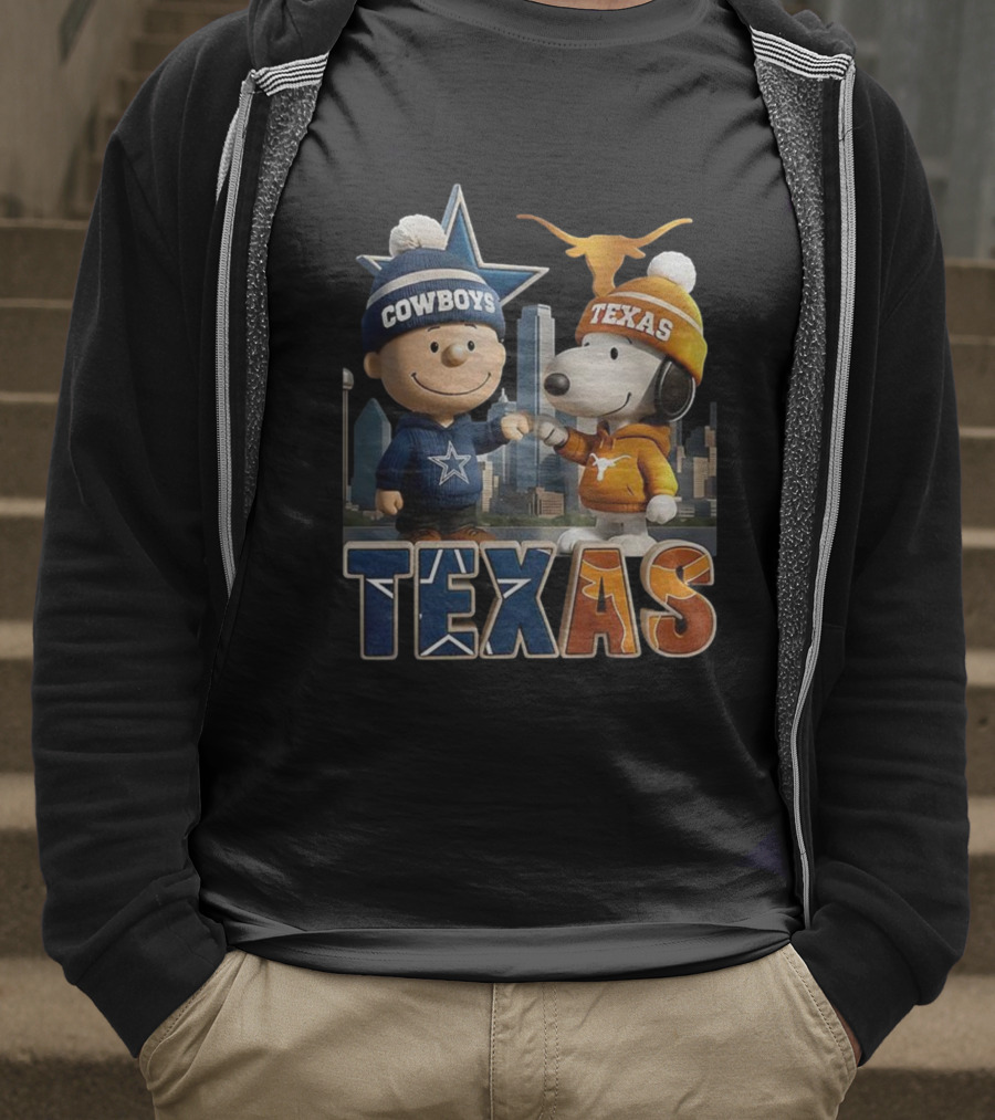 Charlie Brown Snoopy Cowboys Texas Longhorns Fist Bump T-Shirt