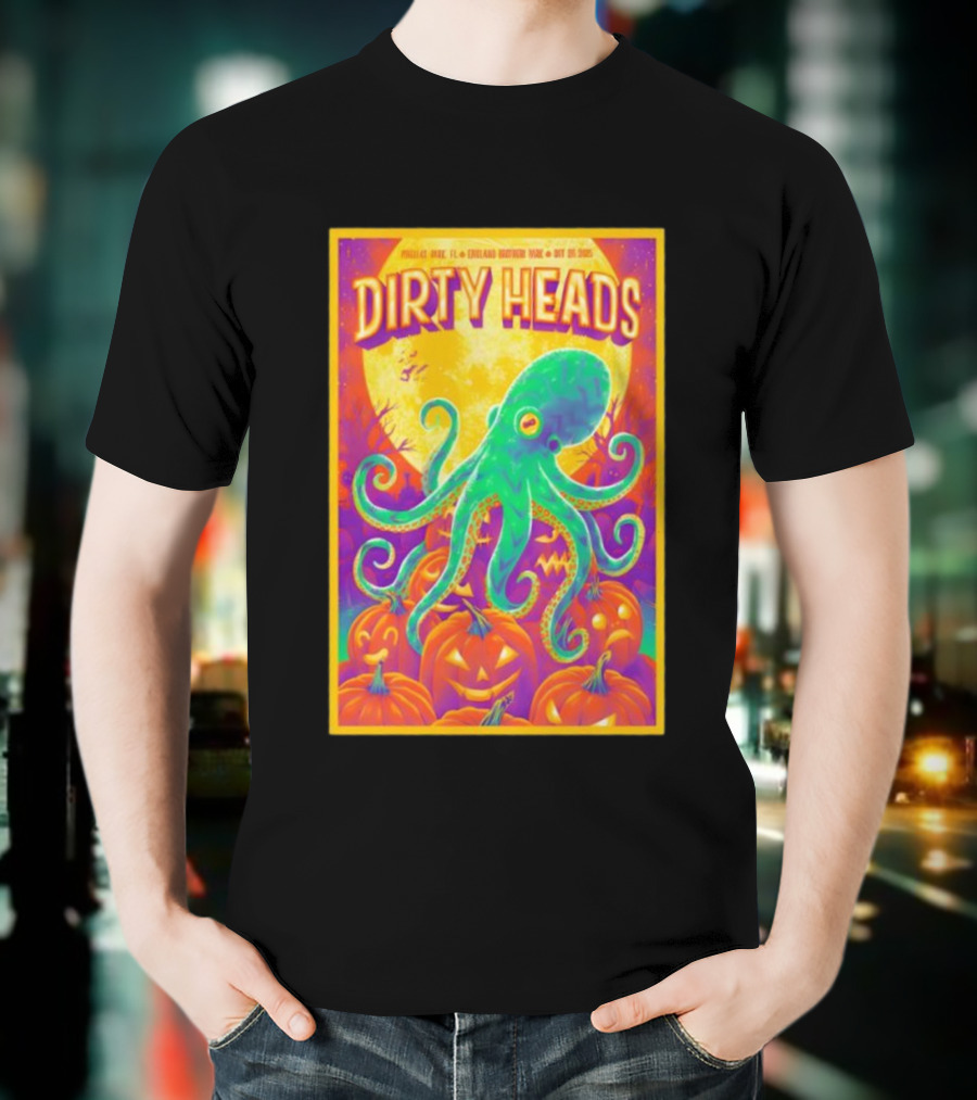 Dirty Heads October 26th 2025 England Brothers Bandshell Park Madeira Beach FL Halloween Octopus Pumpkin Art T-Shirt