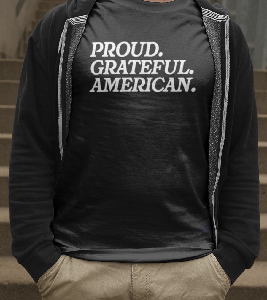 Proud Grateful American Bold Patriotic Text T-Shirt