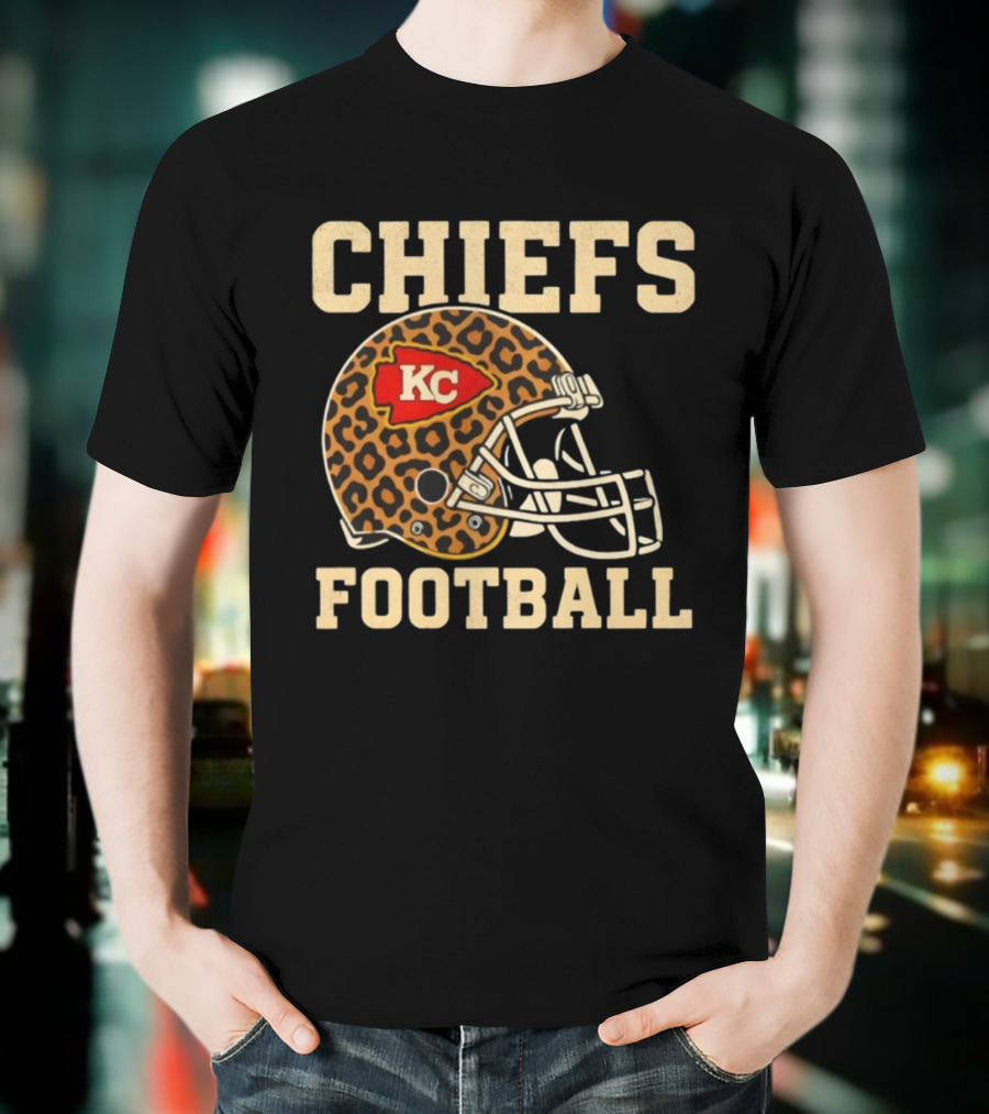 Retro KC Chiefs Leopard Helmet Football Vintage Style T-Shirt