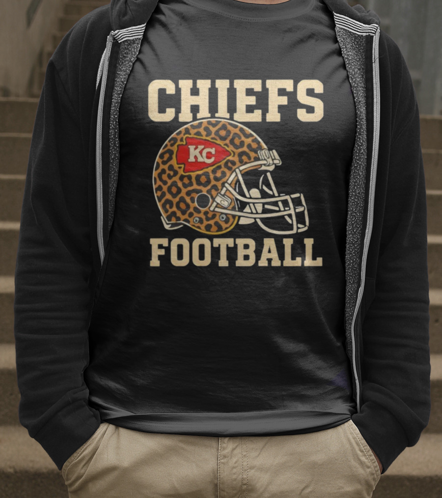 Retro KC Chiefs Leopard Helmet Football Vintage Style T-Shirt