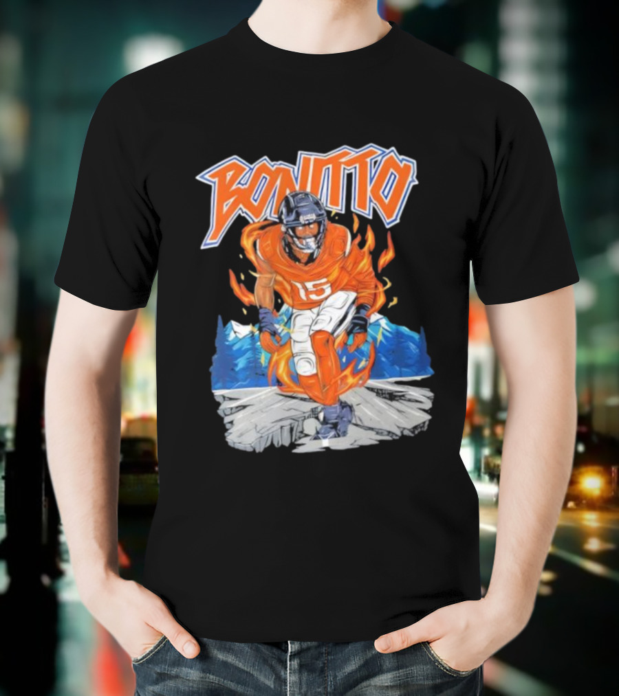 Bonitto 15 Football Flames And Mountains Graphic T-Shirt
