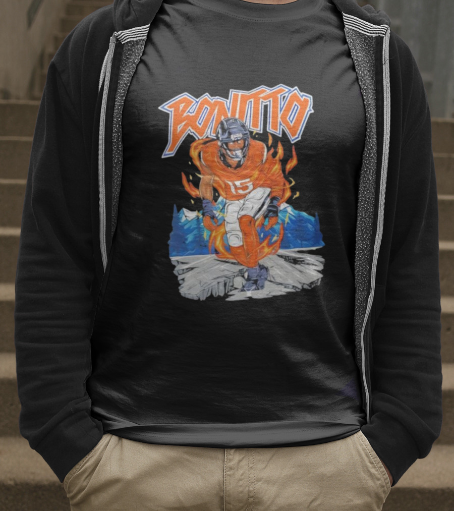 Bonitto 15 Football Flames And Mountains Graphic T-Shirt