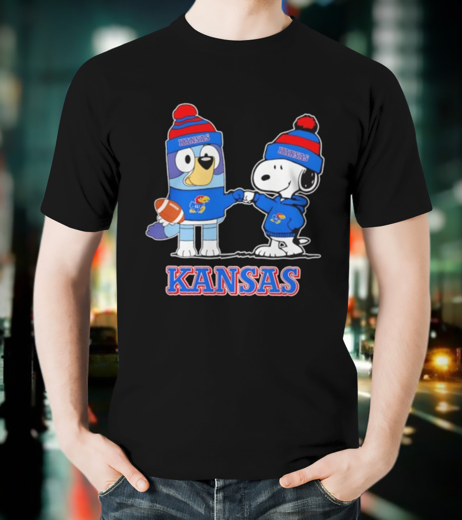 Kansas Jayhawks Football Snoopy X Bluey Collaboration T-Shirt