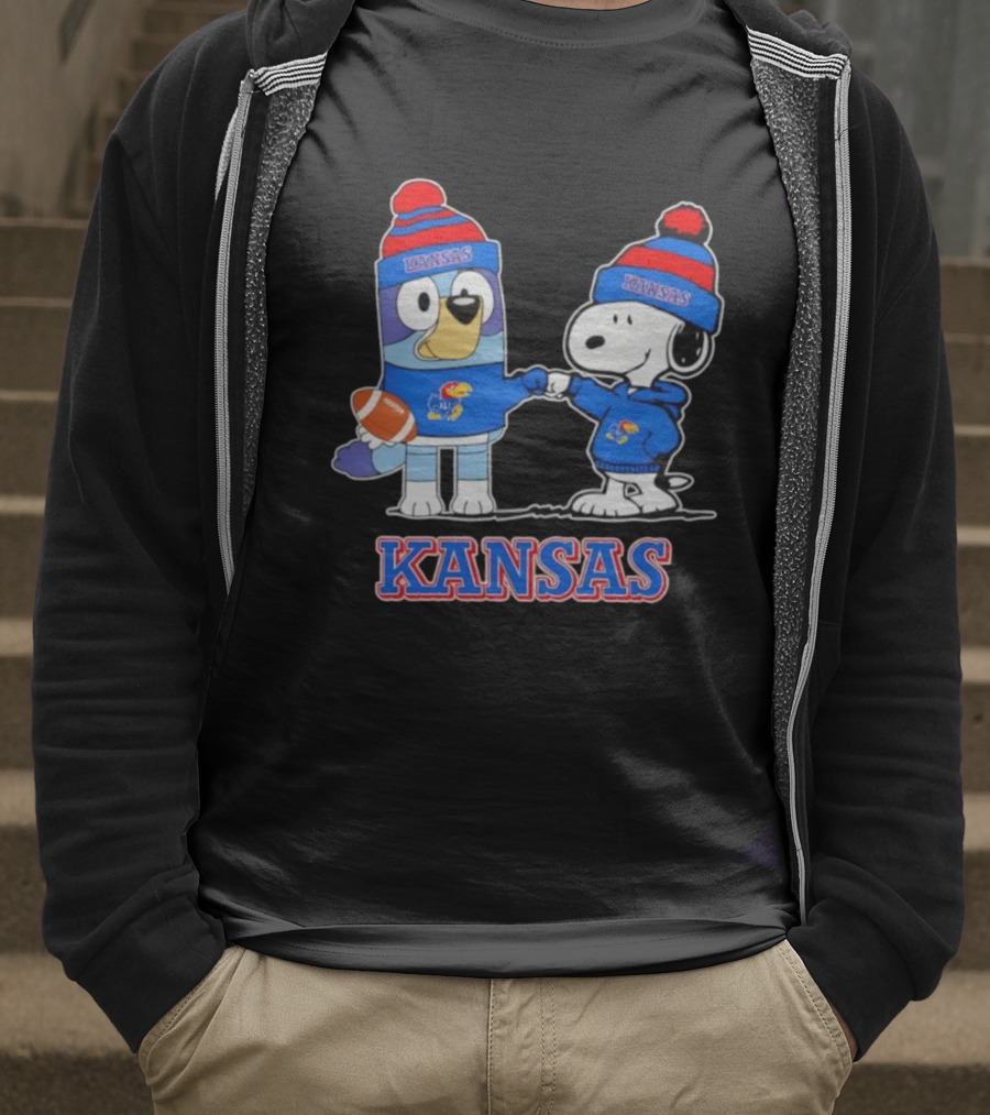 Kansas Jayhawks Football Snoopy X Bluey Collaboration T-Shirt
