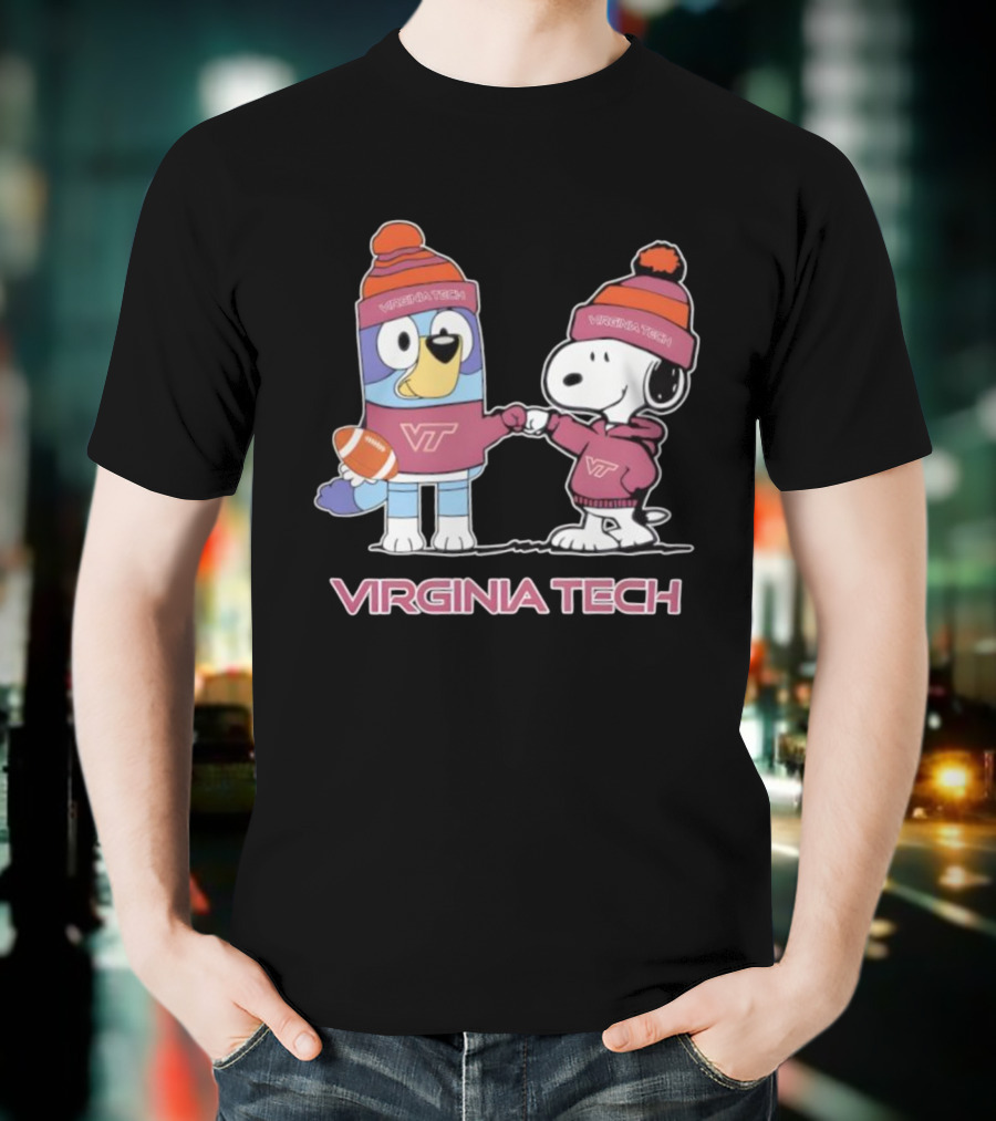 Snoopy Bluey Virginia Tech Hokies Football Collaboration T-Shirt
