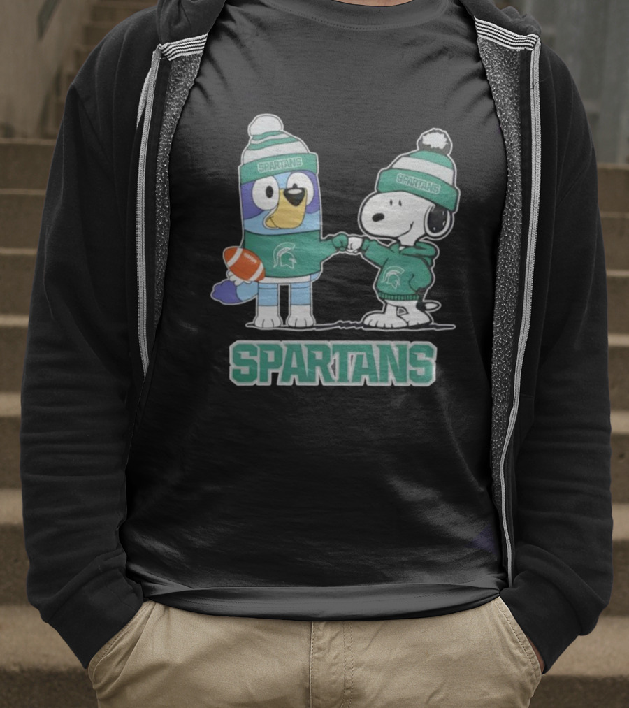 Snoopy And Bluey Fist Bump Michigan State Spartans Football T-Shirt