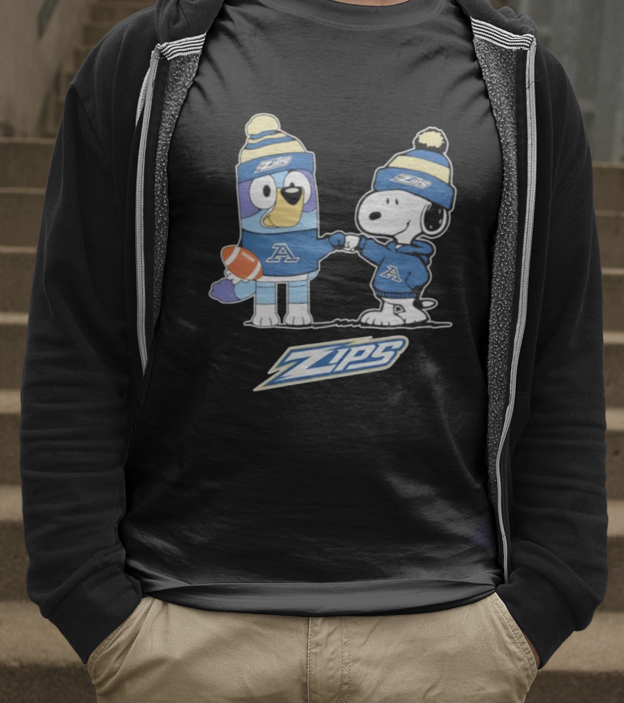 Snoopy X Bluey Akron Zips Football A Collaboration T-Shirt