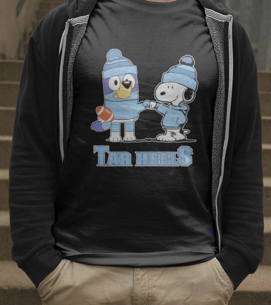 Snoopy Bluey Collaboration North Carolina Tar Heels Football T-Shirt