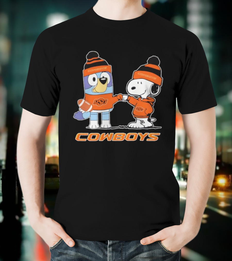 Snoopy Bluey OSU Cowboys Football Collaboration T-Shirt