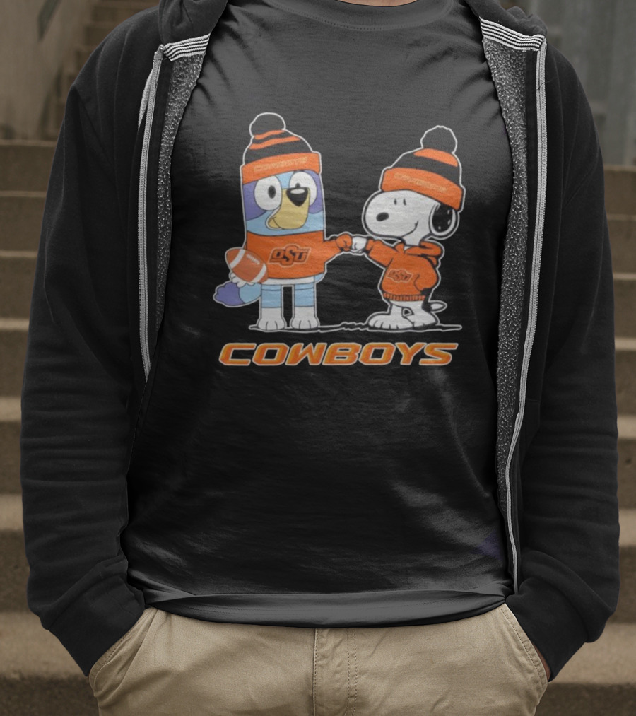 Snoopy Bluey OSU Cowboys Football Collaboration T-Shirt