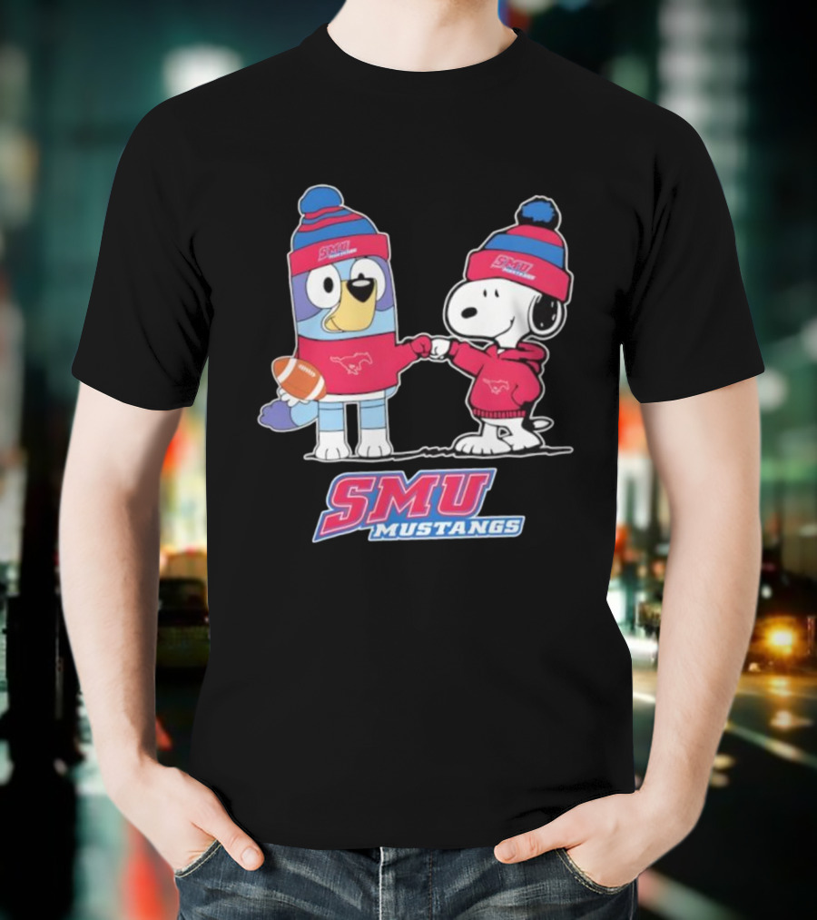 Snoopy Bluey SMU Mustangs Football Collaboration Fist Bump T-Shirt