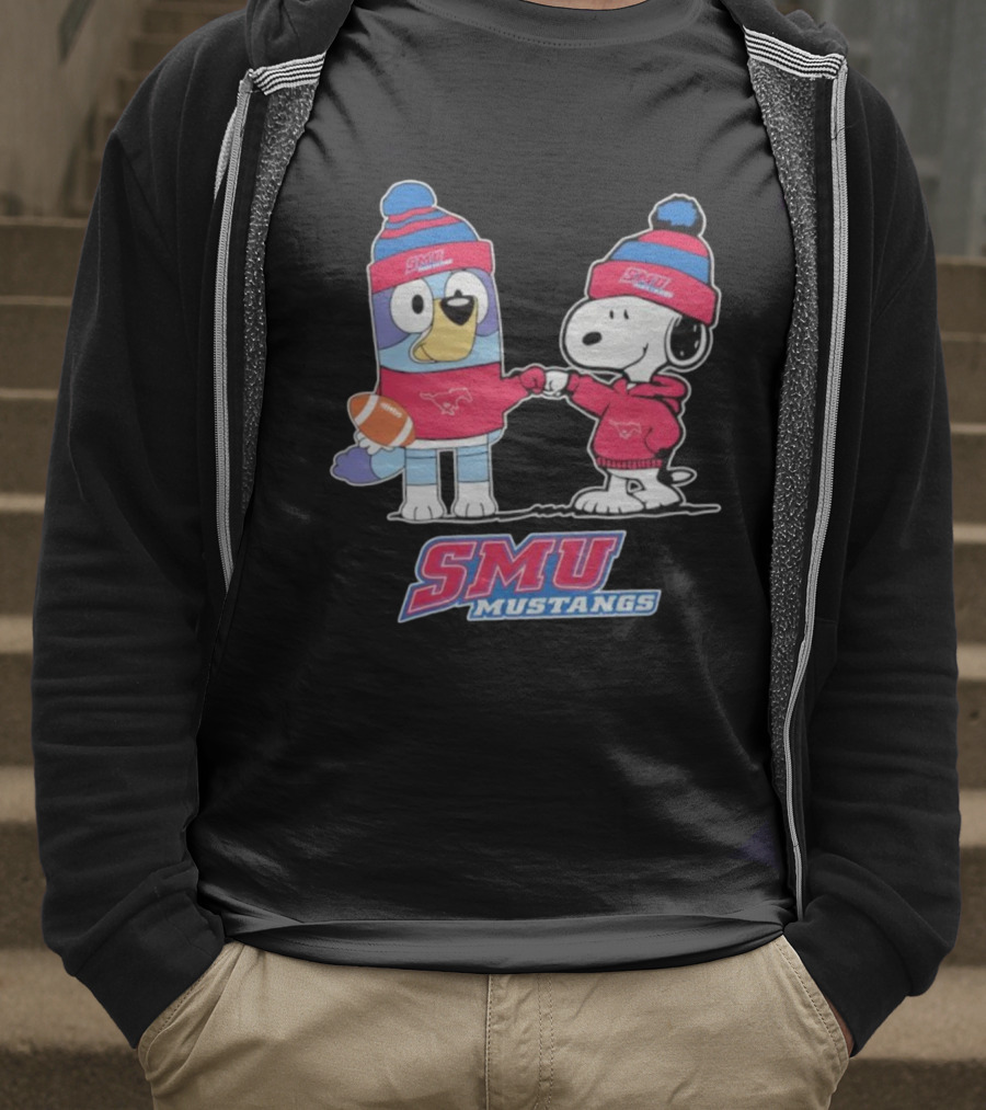 Snoopy Bluey SMU Mustangs Football Collaboration Fist Bump T-Shirt