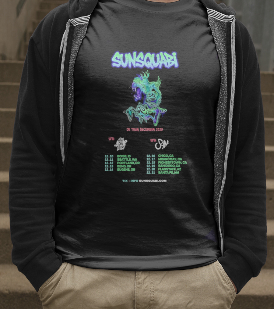 SunSquabi December 2025 Tour Dates And Venues With Unique Artwork T-Shirt