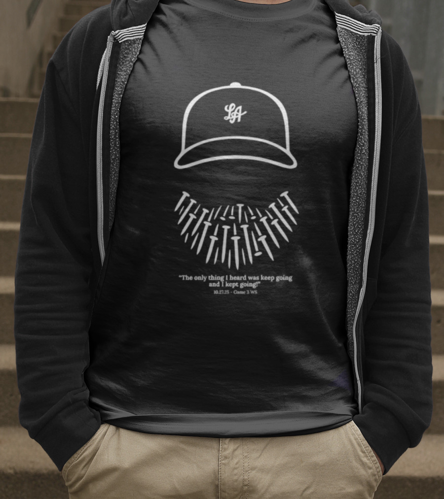 Will Klein Los Angeles Dodgers MLB Keep Going Baseball Cap With Beard Illustration T-Shirt