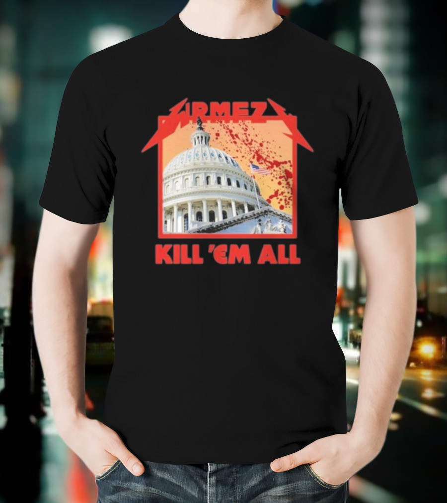 WRMFZY Kill Em All Capitol Blood Spatter American Flag T-Shirt