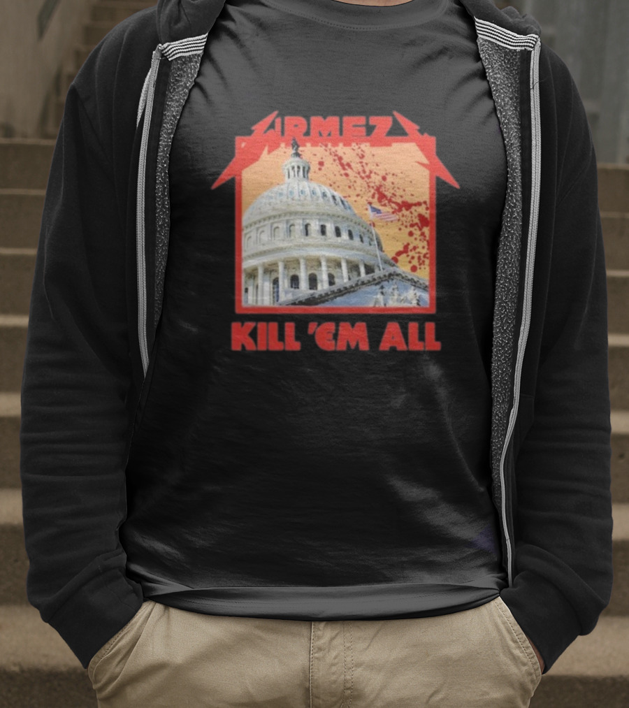WRMFZY Kill Em All Capitol Blood Spatter American Flag T-Shirt