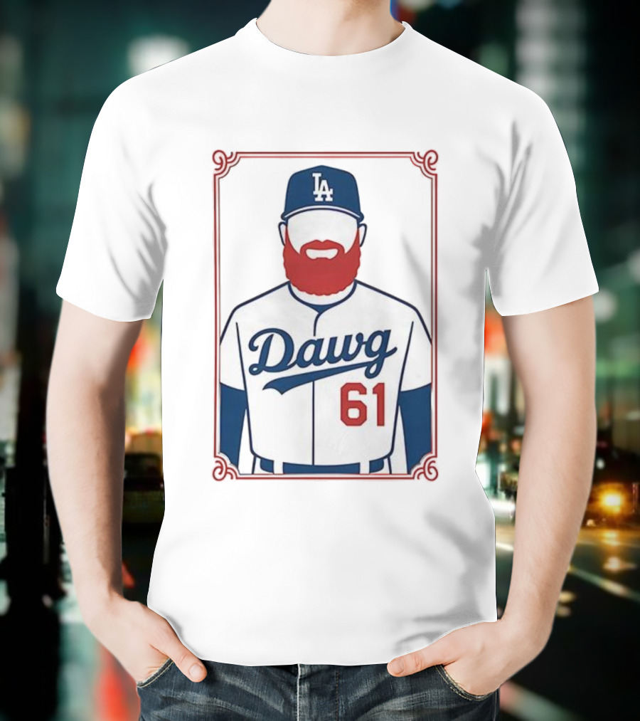 LA Dodgers Dawg 61 Baseball Player Red Beard Iconic Design T-Shirt