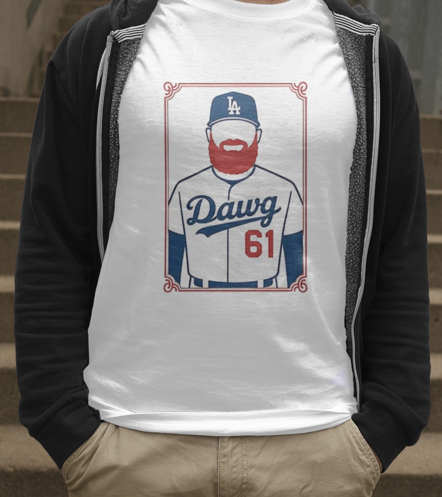 LA Dodgers Dawg 61 Baseball Player Red Beard Iconic Design T-Shirt