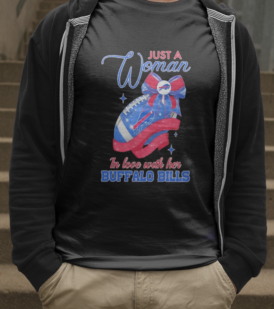 Just A Woman In Love With Her Buffalo Bills Ribbon Football T-Shirt
