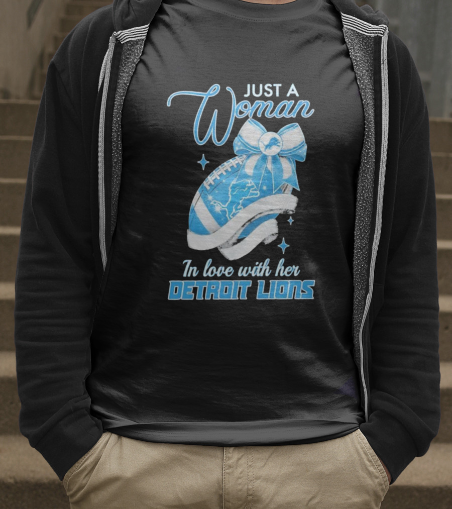 Just A Woman In Love With Her Detroit Lions Glittery Ribbon T-Shirt