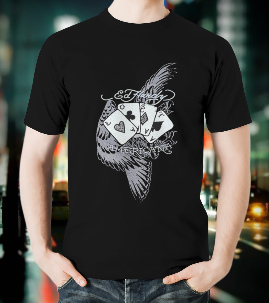 Ed Hardy Lost Cards Americana Rhinestone Rib Machine Gun Kelly Collaboration T-Shirt