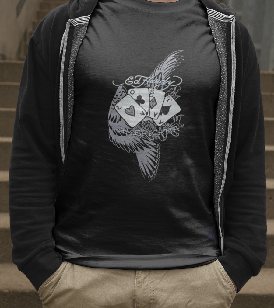 Ed Hardy Lost Cards Americana Rhinestone Rib Machine Gun Kelly Collaboration T-Shirt