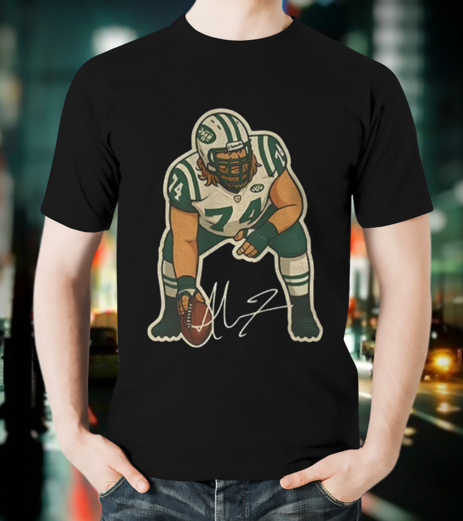 Nick Mangold 74 New York Jets NFL Football Cartoon Signature T-Shirt