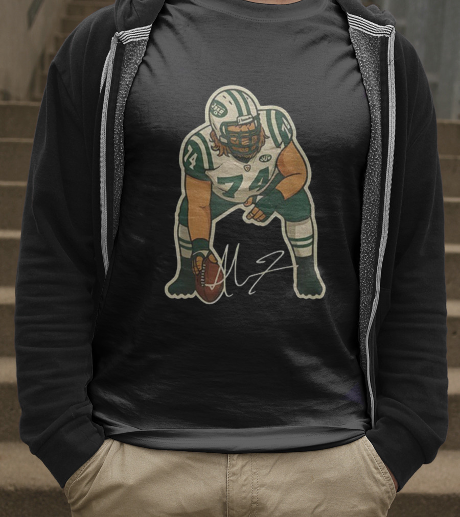 Nick Mangold 74 New York Jets NFL Football Cartoon Signature T-Shirt