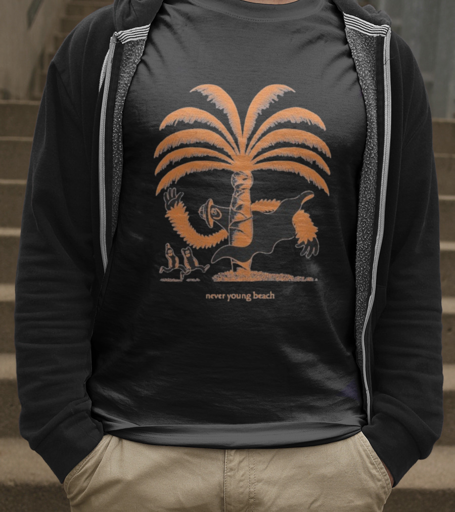 Never Young Beach Ghost Palm Tree Design Yashinoki T-Shirt