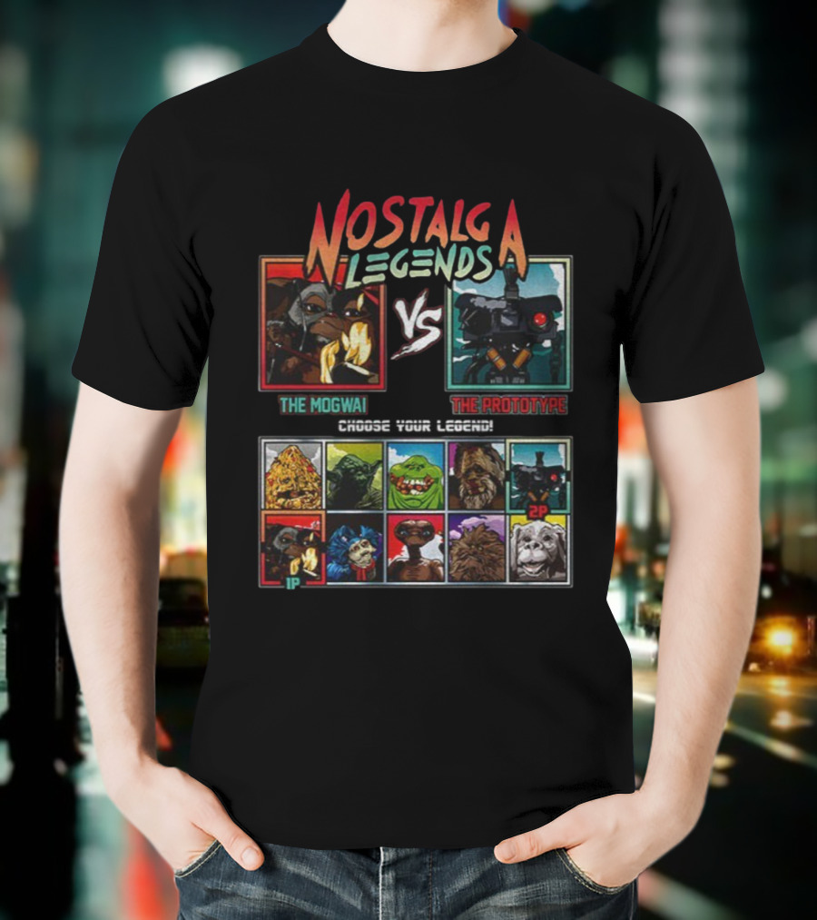 Nostalgia Legends Mogwai Vs Prototype Retro Battle Choose Your Legend T-Shirt