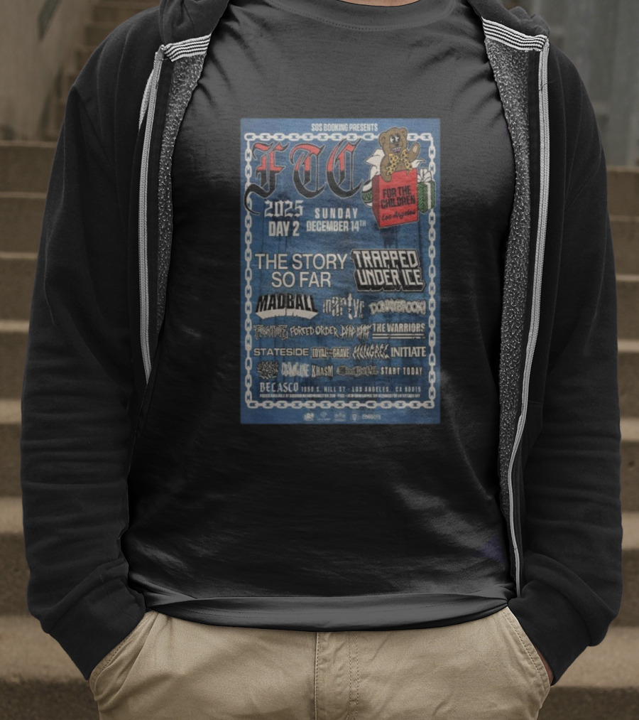 SOS Booking Presents FYA 2025 Day 2 Sunday December 14th The Story So Far Trapped Under Ice Madball Dying Fetus Belasco Los Angeles T-Shirt