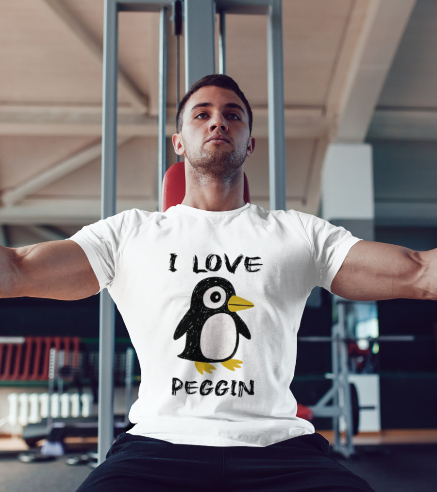 I Love Peggin Penguin Drawing Cute Cartoon Illustration T-Shirt
