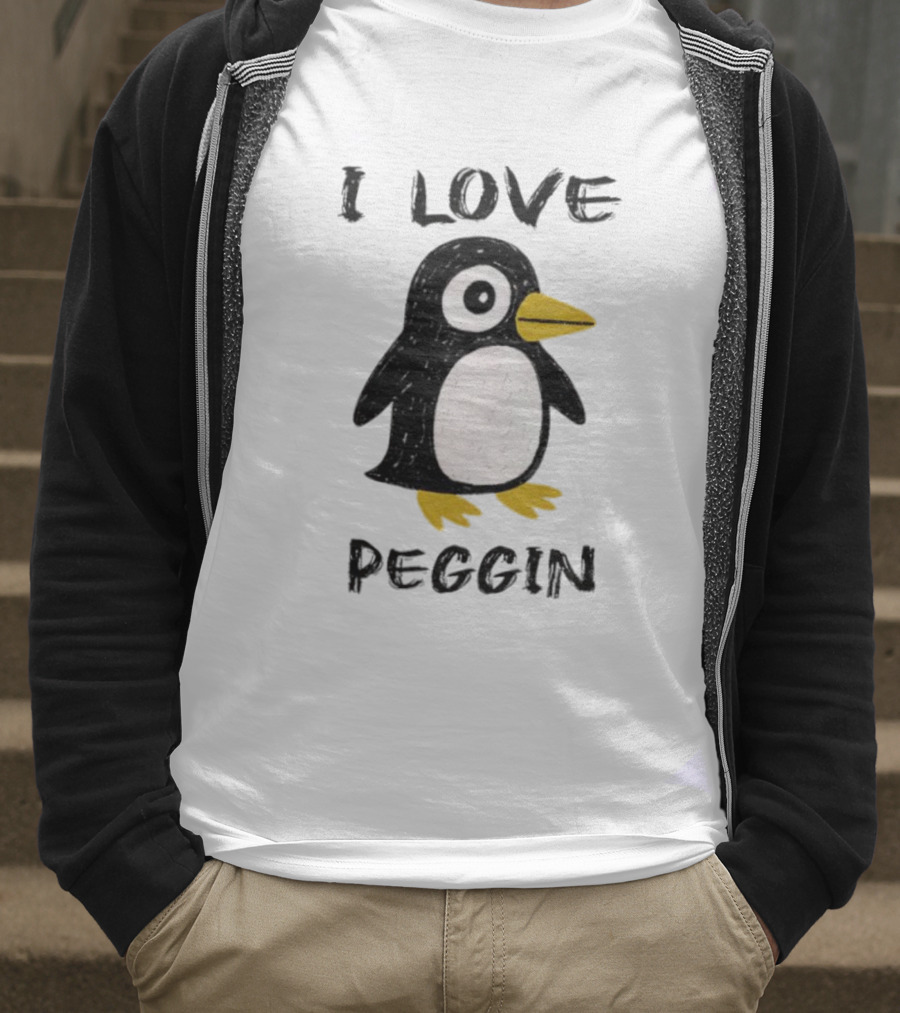 I Love Peggin Penguin Drawing Cute Cartoon Illustration T-Shirt