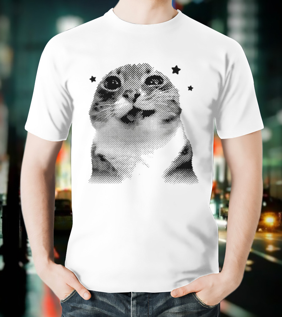 Rigby Cat Floating In Space Retro Star Meme T-Shirt