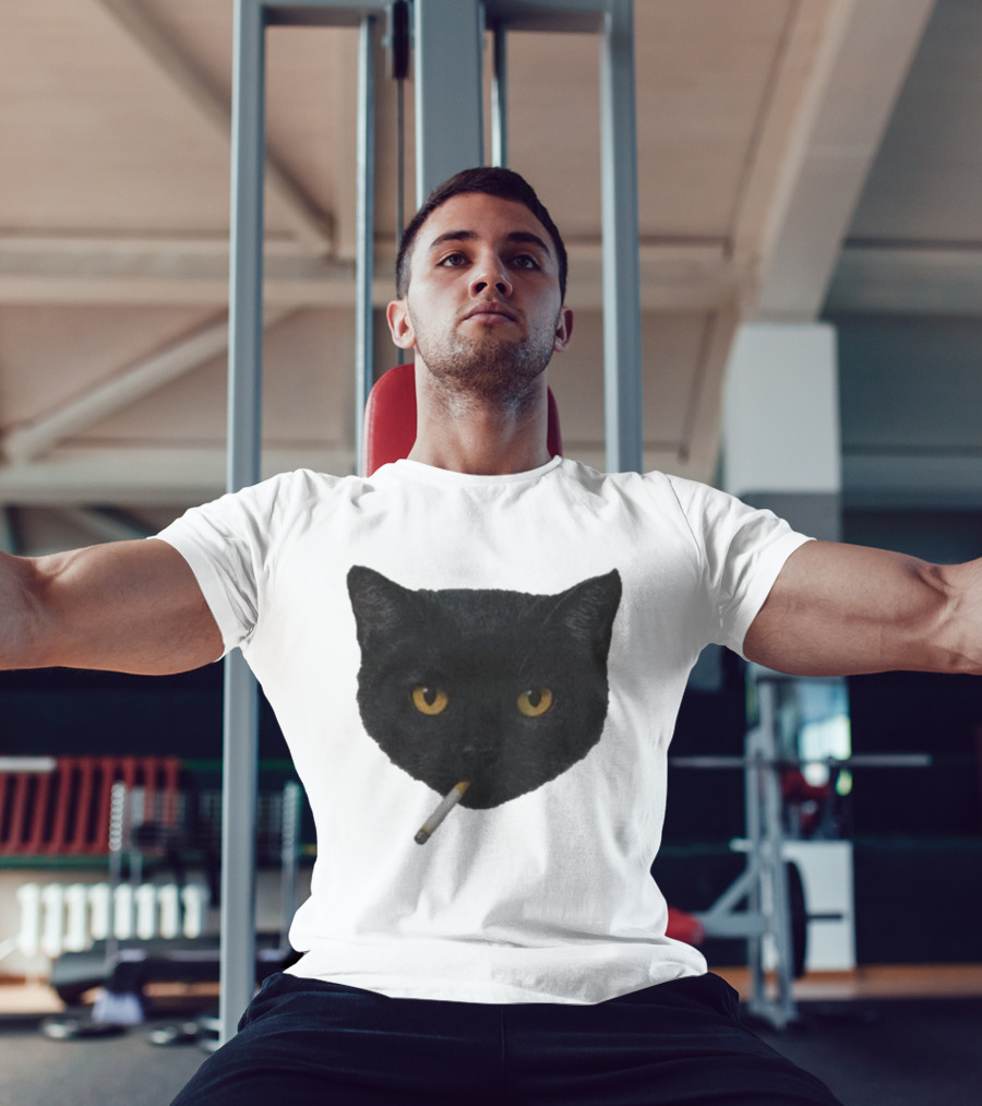 Smoking Black Cat With Yellow Eyes And Cigarette T-Shirt