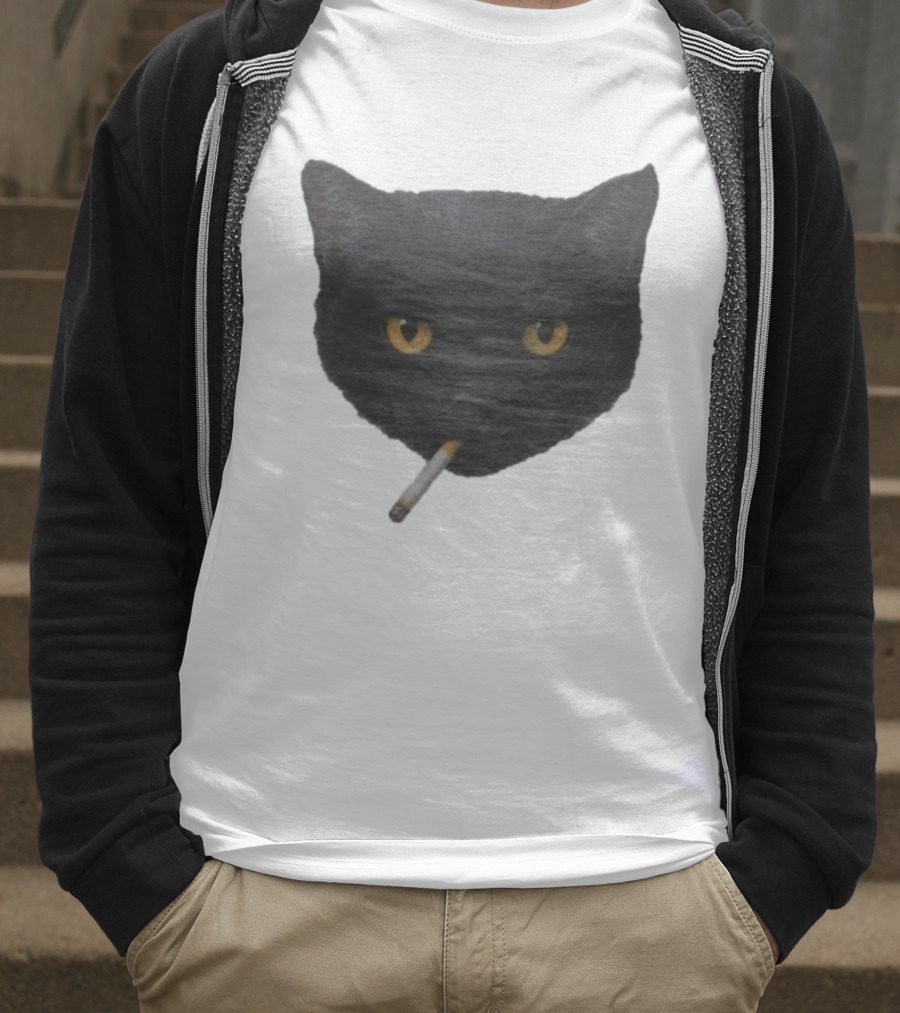Smoking Black Cat With Yellow Eyes And Cigarette T-Shirt