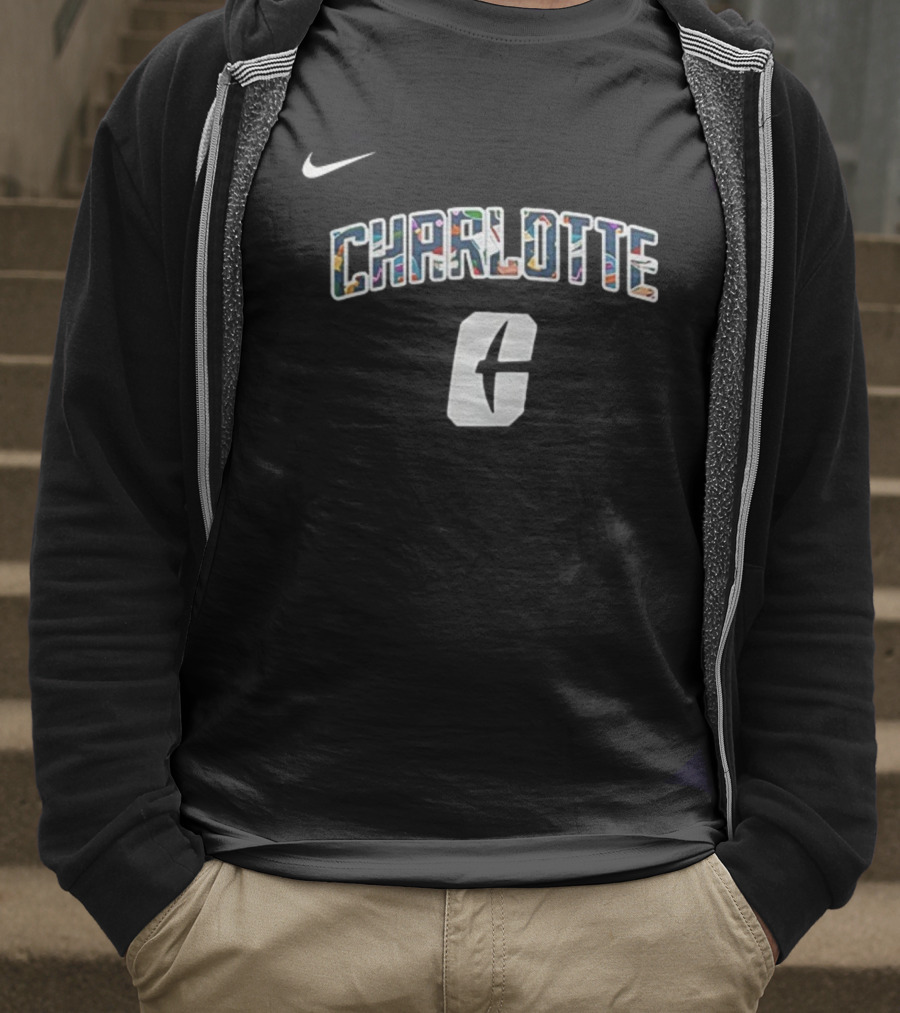 Charlotte C Logo With Nike Swoosh Multicolor Lettering T-Shirt