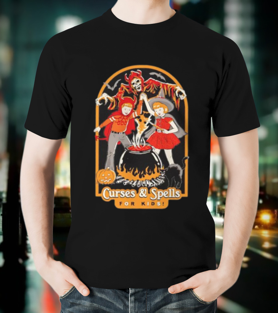 Curses & Spells For Kids Skeleton Cauldron Halloween Costume Fun T-Shirt